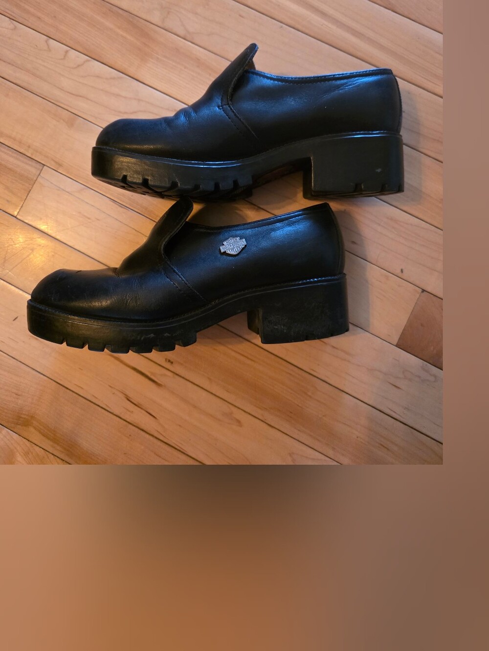 Harley-Davidson Black Leather Lug-Sole Slip-On Mules